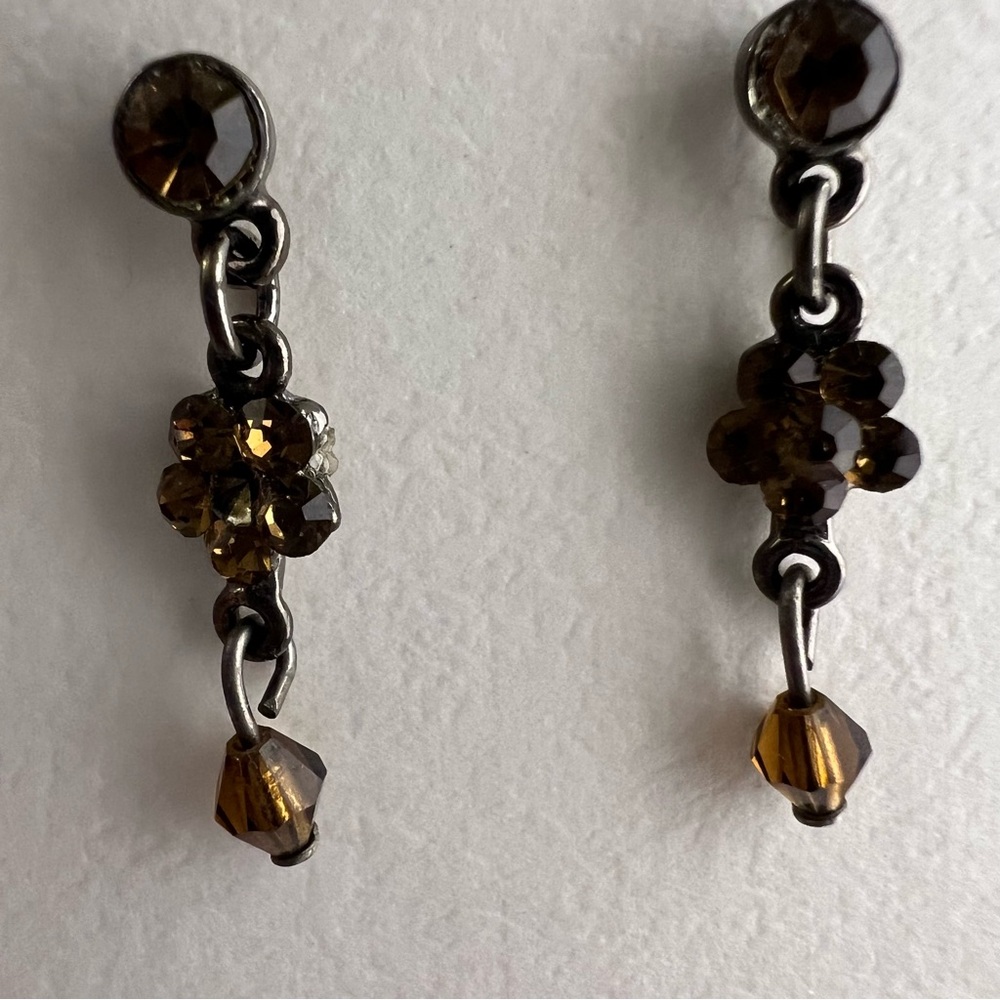 Vintage brown crystal drop earrings‎ dainty